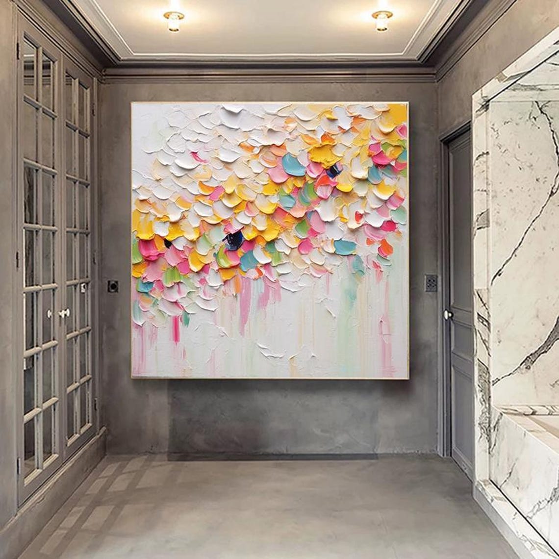 Colorful Rainbow Pastel Floral Falling Petals Texture Wall Poster - Image 2
