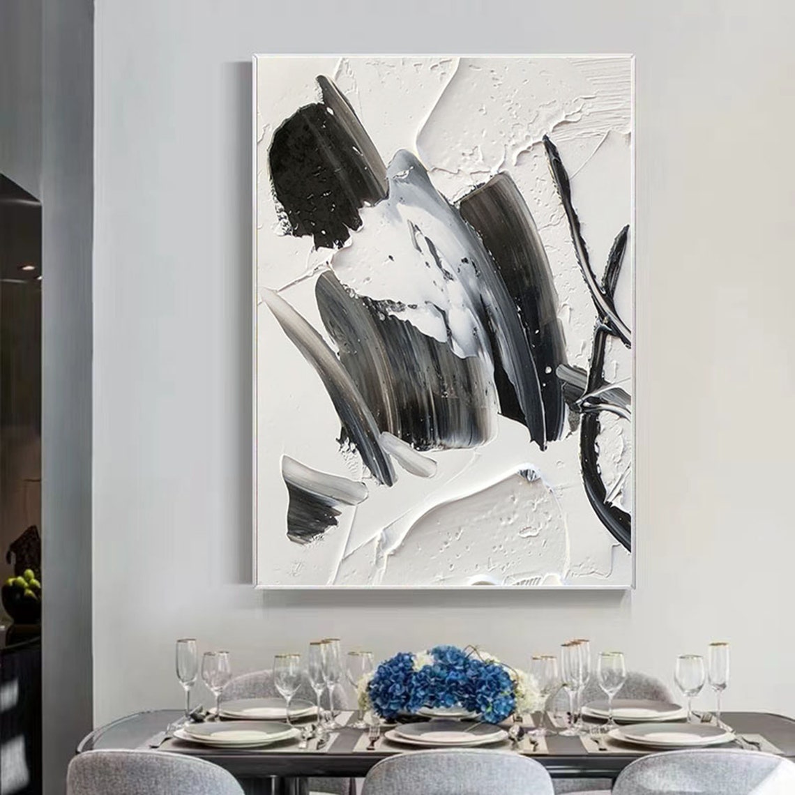 Black White Grey Abstract Textured Impasto Corridor Painting Poster - Image 6