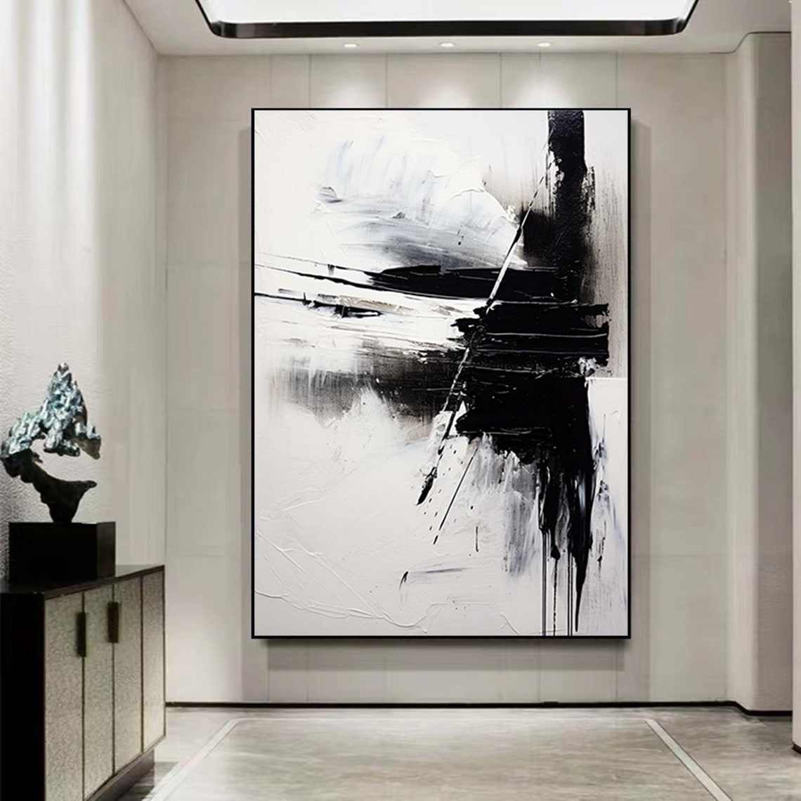 Bold Black and White Abstract Brushstroke Minimalist Art Poster - Image 7