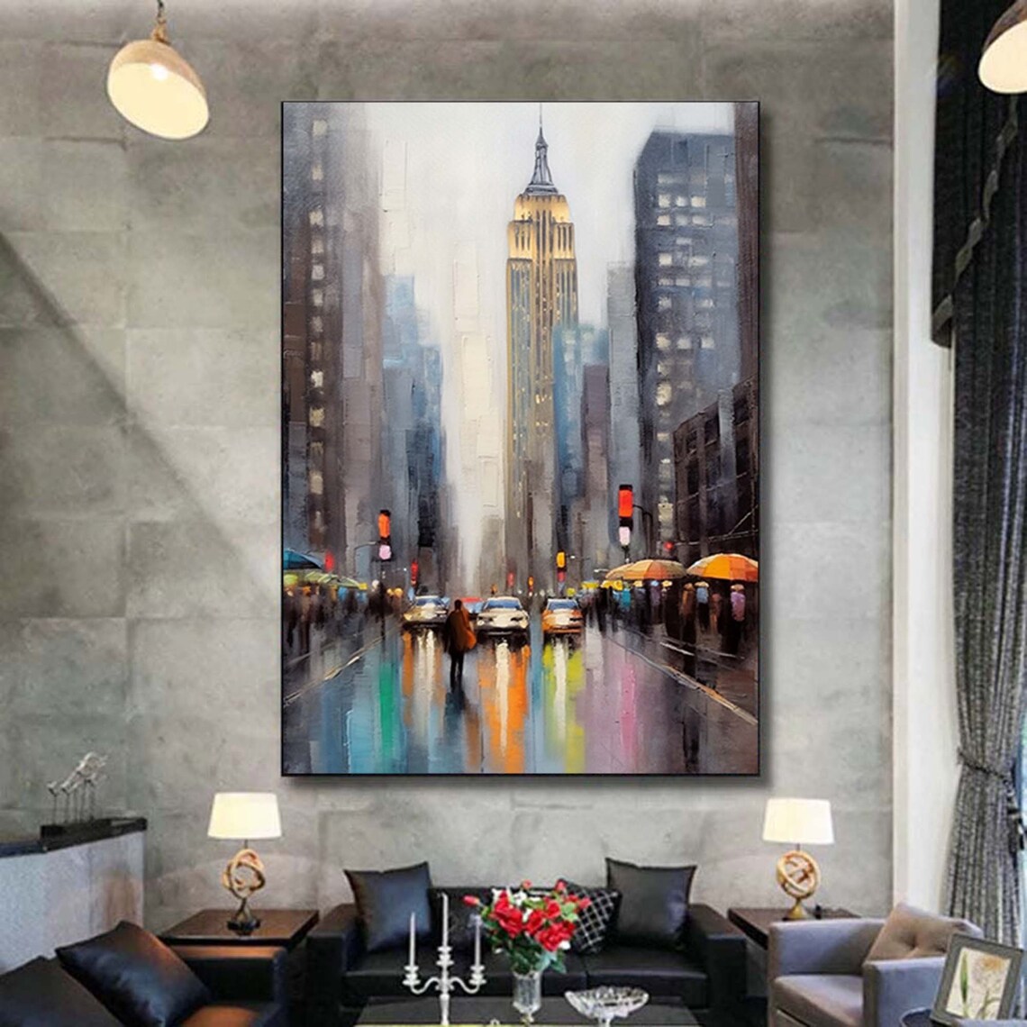 Abstract Cityscape Oil Painting Art Print, Urban View - Image 4
