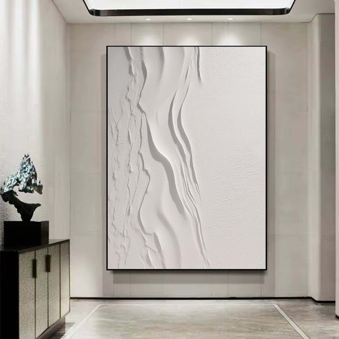 White 3D Textured Wave Minimal Sculptural Abstract Wall Poster - Image 6
