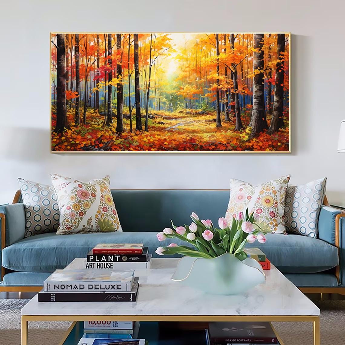 Golden Autumn Forest Sunlit Path Fall Landscape Painting Poster - Image 3