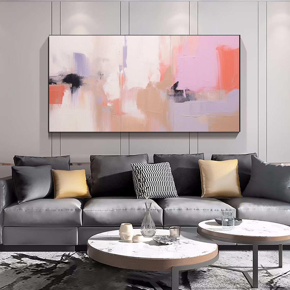 Blush Pink Peach Soft Wide Modern Abstract Lavender Wash Poster - Image 4