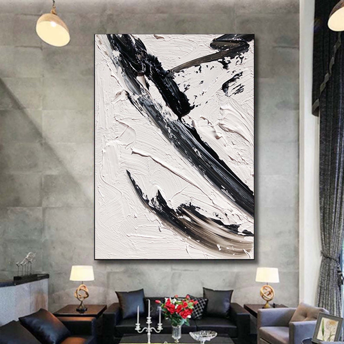 Black White Diagonal Brushstroke Minimalist Slash Art Poster - Image 7