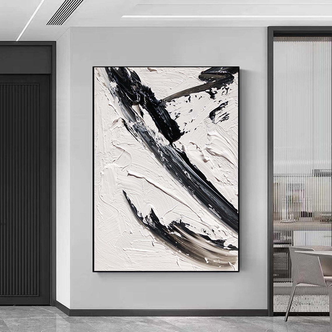 Black White Diagonal Brushstroke Minimalist Slash Art Poster - Image 6