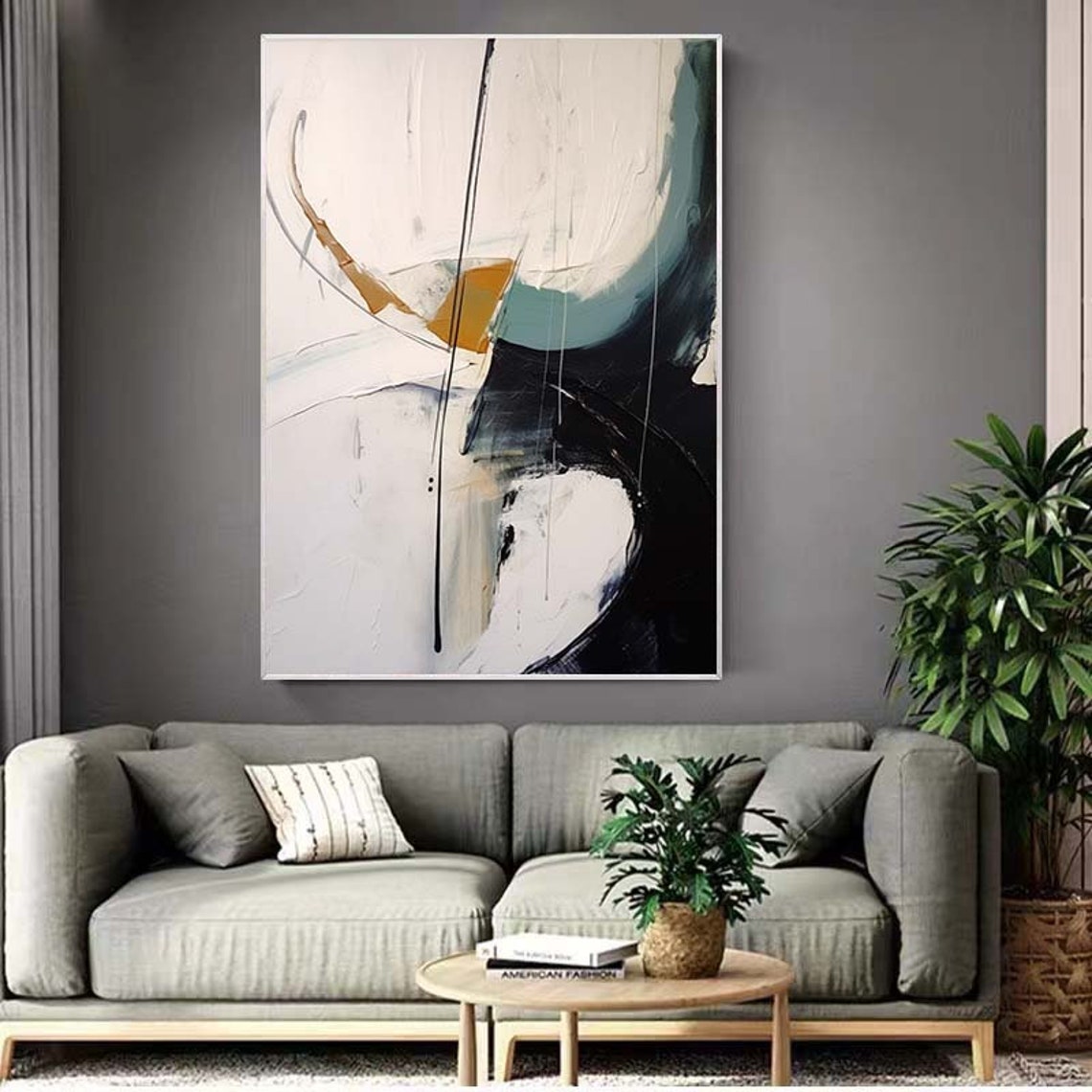 White Navy and Ochre Minimal Abstract Curve Gallery Wall Poster - Image 3