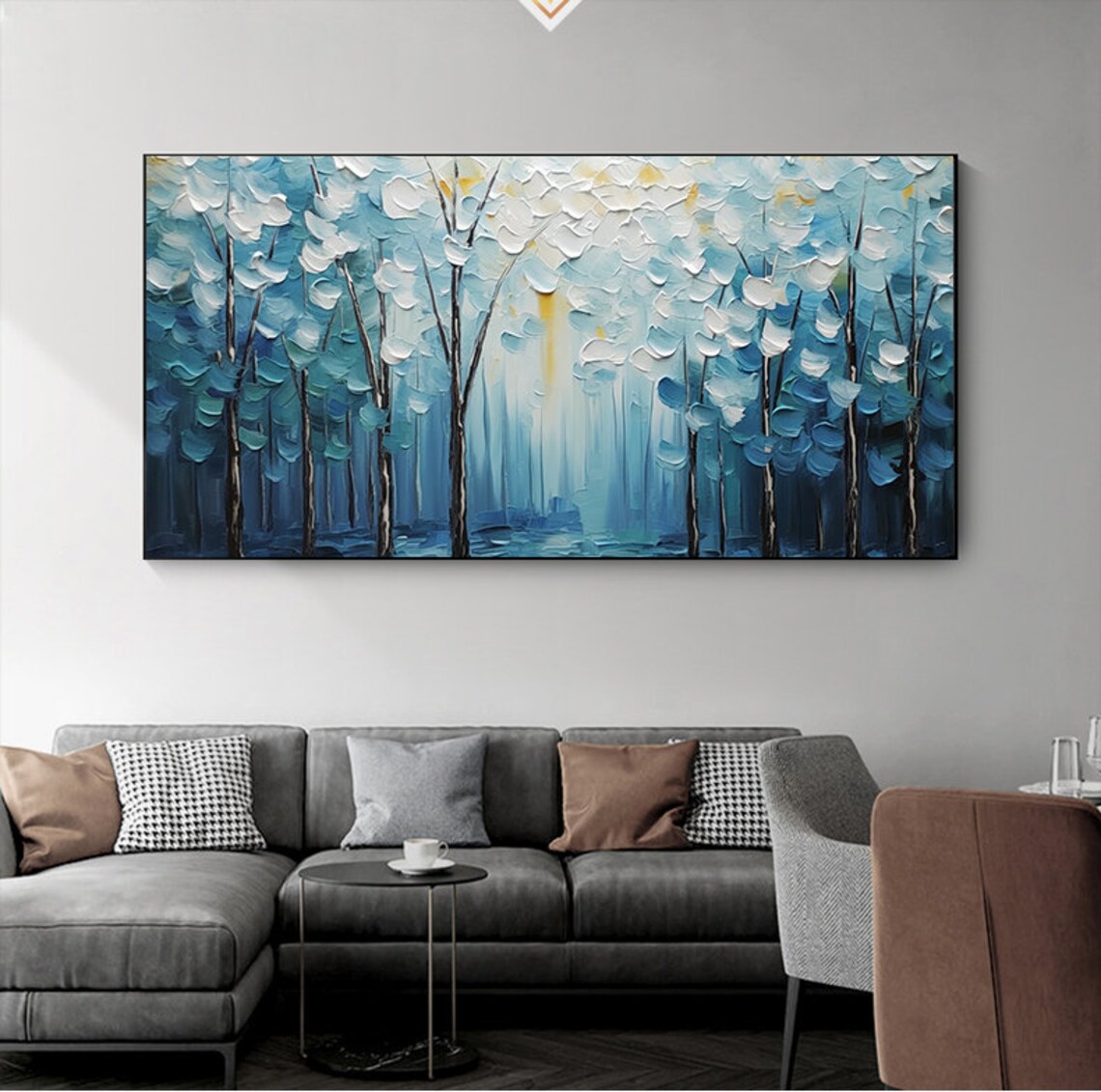 Serene Blue Forest Of Impasto Trees With Pale Treetops Poster - Image 7
