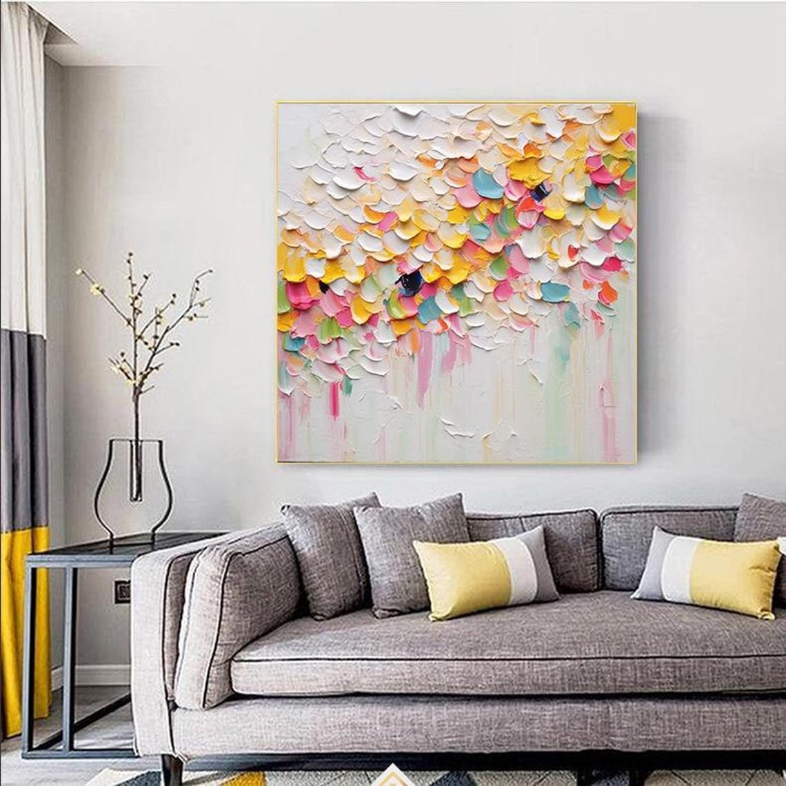 Colorful Rainbow Pastel Floral Falling Petals Texture Wall Poster - Image 3