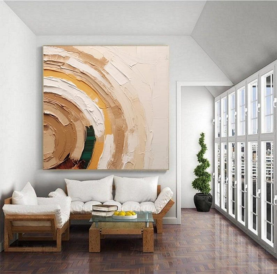 Beige Brown Arch Circular Minimalist Abstract 3D Textured Wall Poster - Image 4