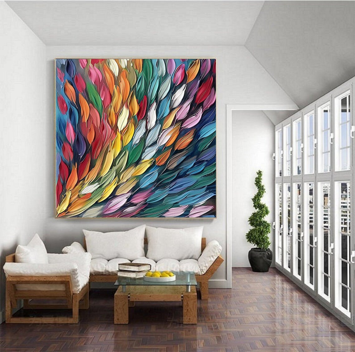 Abstract Feather Oil Painting, Colorful Living Room Art Print - Image 6