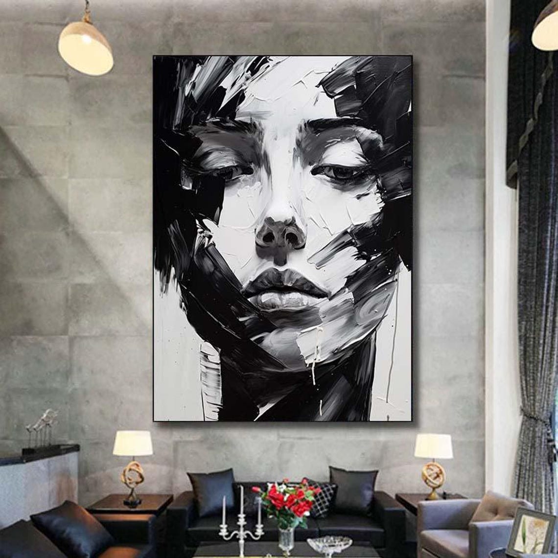 Black and White Woman Face Dramatic Impasto Portrait Wall Poster - Image 7