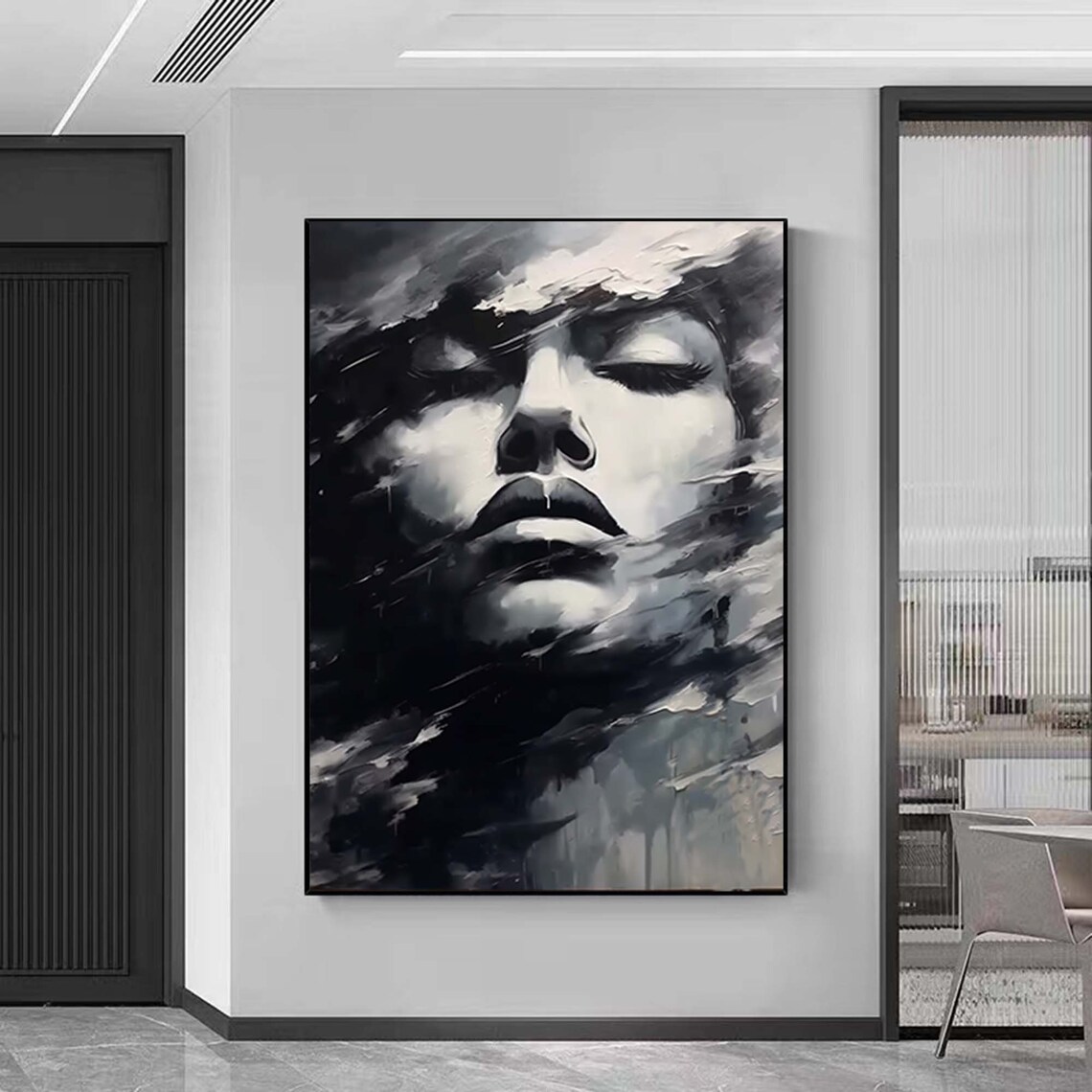Closed Eyes Woman Face Dark Smoky Monochrome Portrait Poster - Image 6