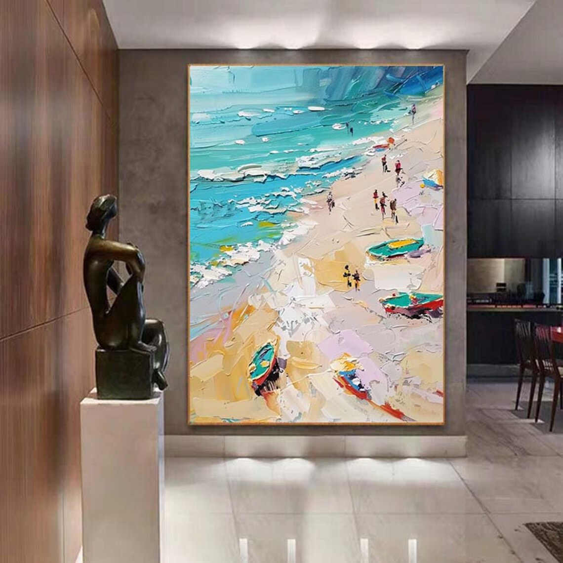 Summer Beach Turquoise Waves Golden Sand Impasto Painting Poster - Image 2