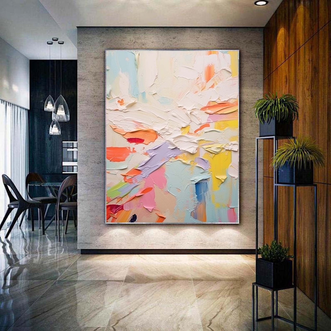 Soft Pastel Pink Yellow Lavender Abstract Modern Painting Poster - Image 5