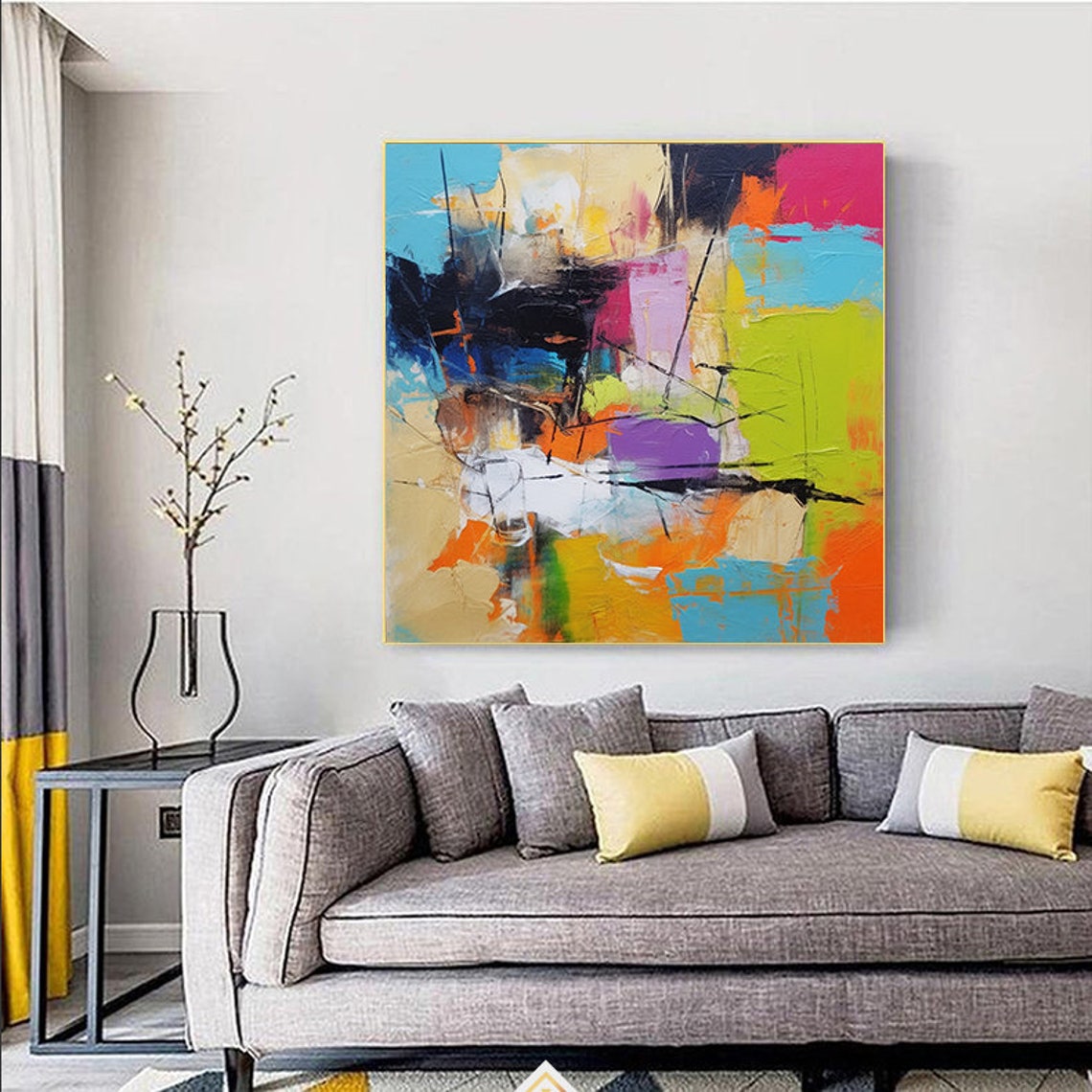 Electric Multicolor Neon Abstract Block Painting Wall Poster - Image 3
