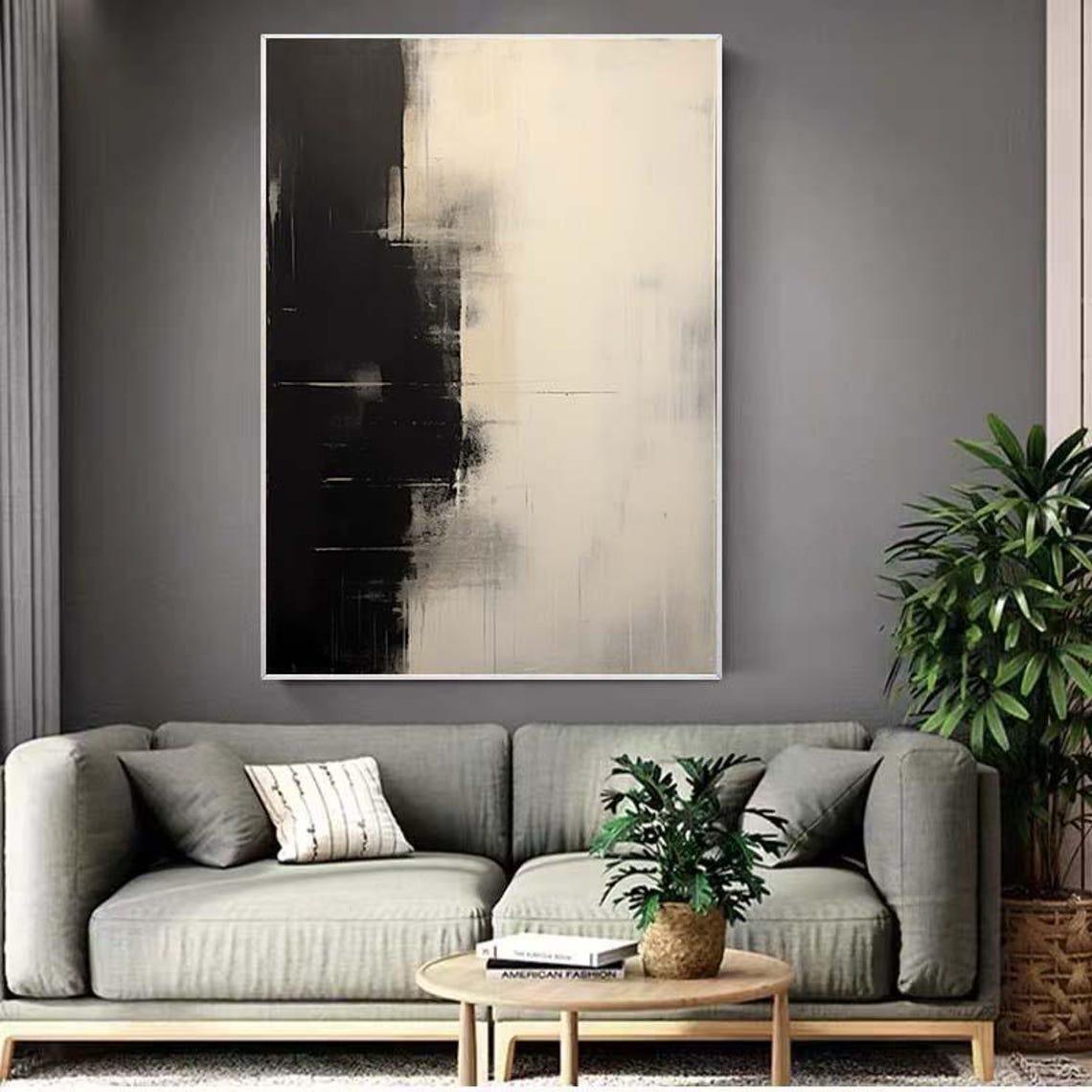 Minimalist Black Beige Abstract Shadow Modern Painting Poster - Image 2