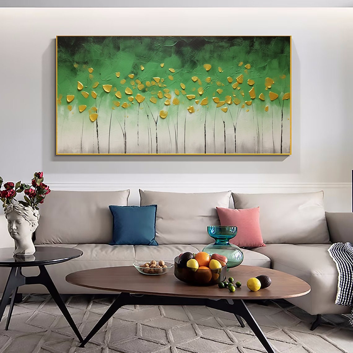 Green Fancy Acrylic Painting Large Abstract Oil Painting On Wall Art Modern Living Room Abtract Art Green Woods Oil Painting Modern - Image 2