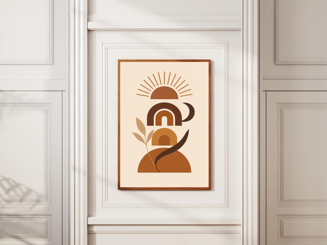 Boho Abstract Sun Arch Moon Minimalist Geometric Beige Wall Art
