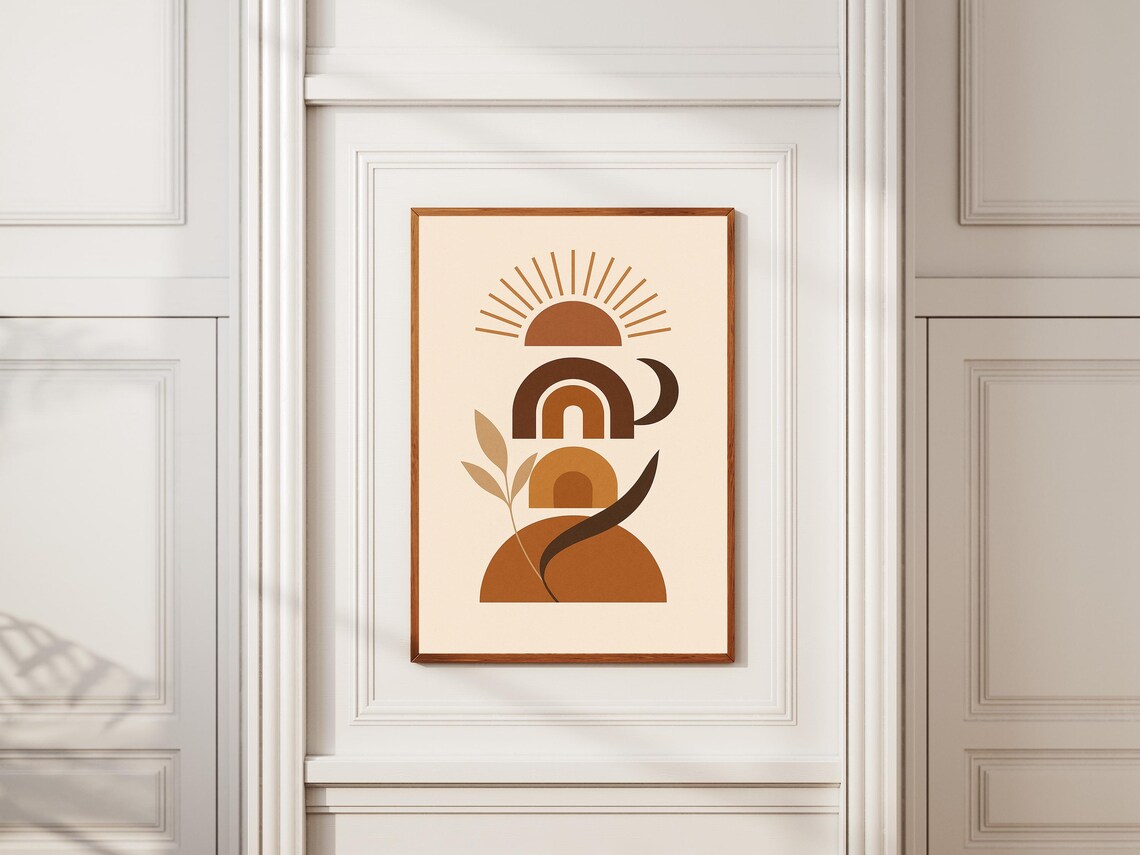 Modern Boho Abstract Wall Art Print Minimalist Mid Century Geometric Poster Neutral Scandinavian Home Decor