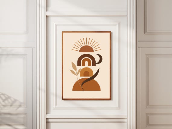 Modern Boho Abstract Wall Art Print Minimalist Mid Century Geometric Poster Neutral Scandinavian Home Decor