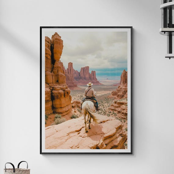 Fine Art Cowboy Print Lone In Monument Valley Desert Framed Retro Wild West Photography Rustic Western Home Decor