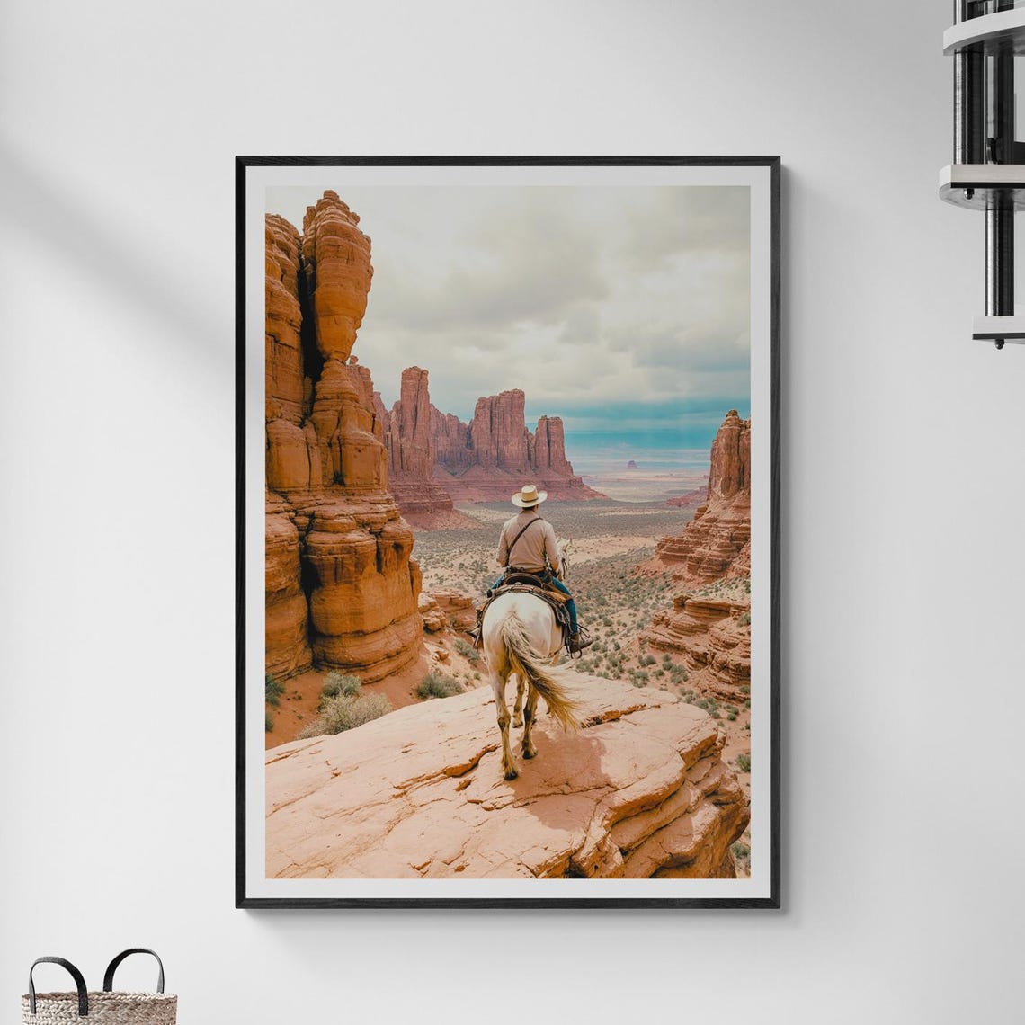 Cowboy on Horseback Monument Valley Red Rock Desert Photo Poster