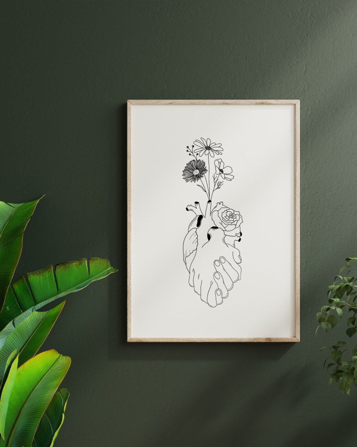 Never Forget Hand Holding Heart Bloom Floral Line Art Poster - Image 2