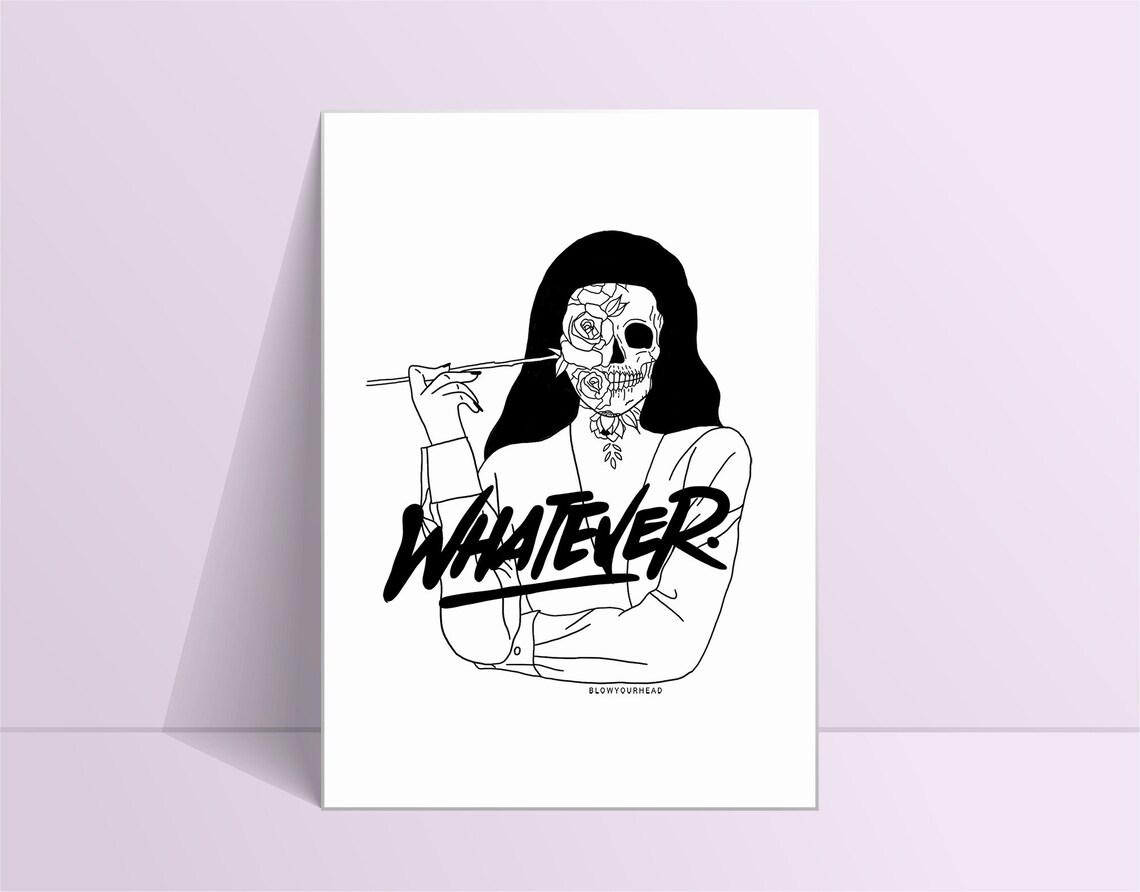 Whatever Smoking Rose Skull Woman Bold Attitude Graphic Art Poster - Image 2