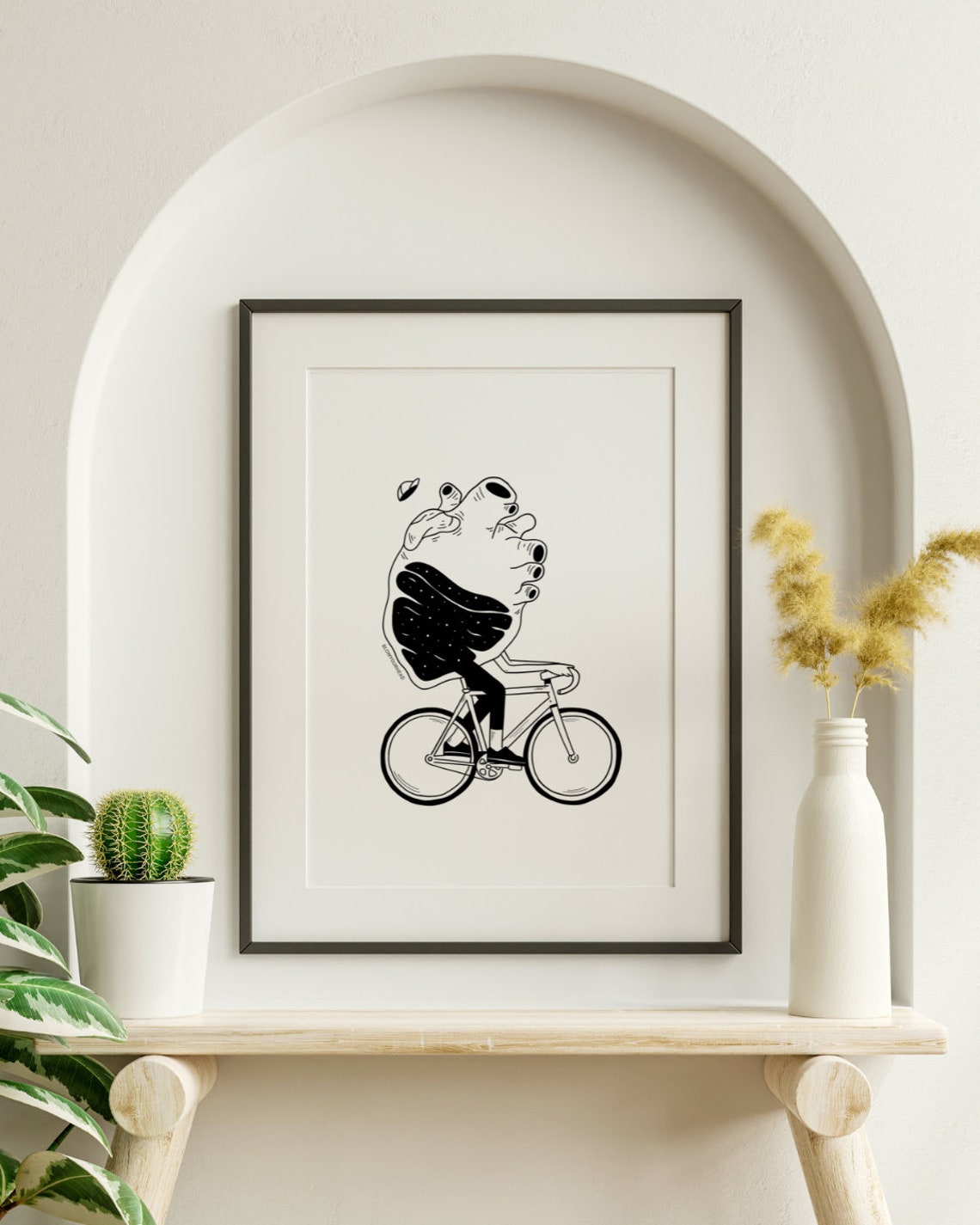 Bike Love Heart Riding Bicycle Quirky Night Sky Surreal Art Poster - Image 3