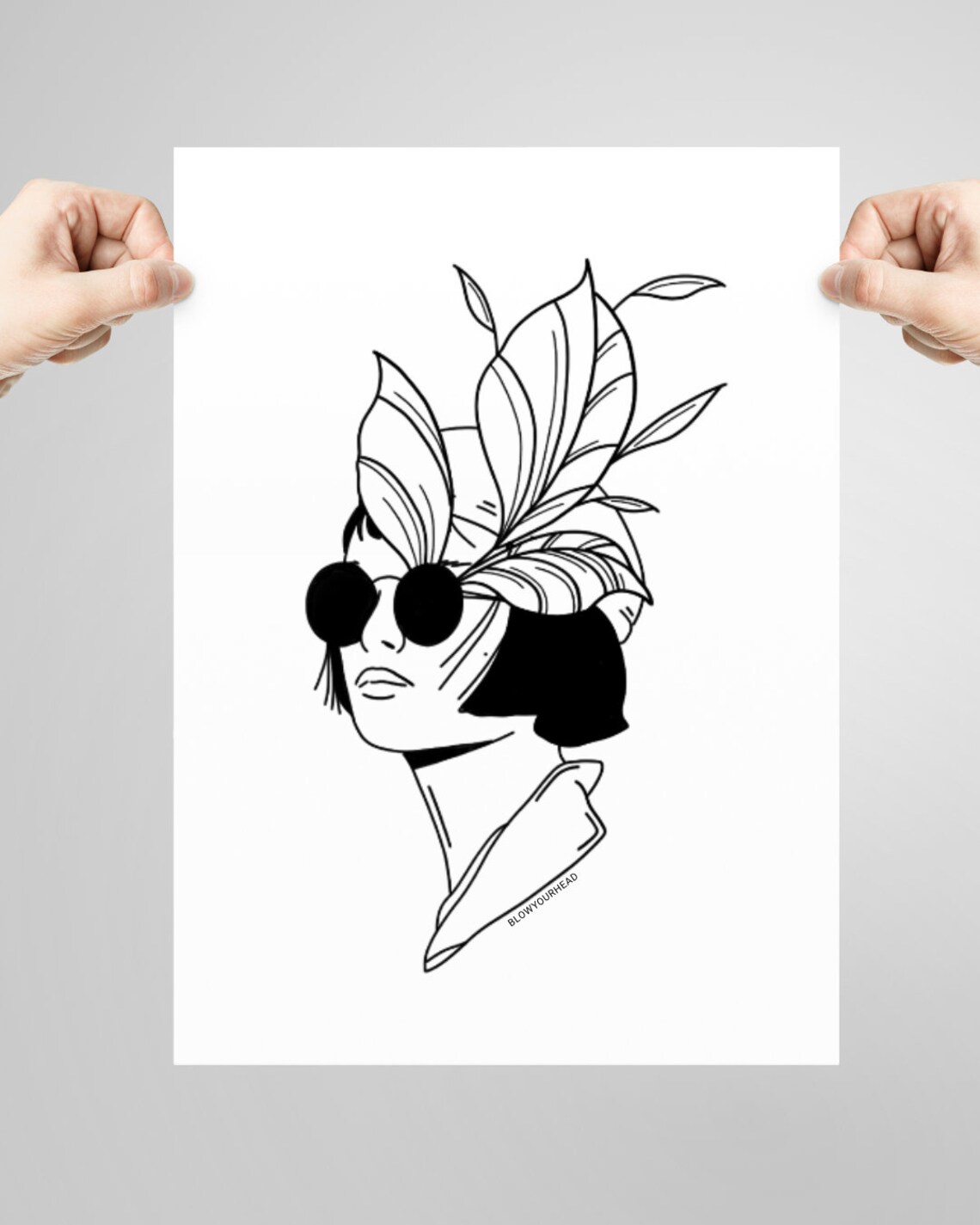 Autumn Woman Sunglasses Leaf Head Chic Fashion Line Art Poster - Image 2