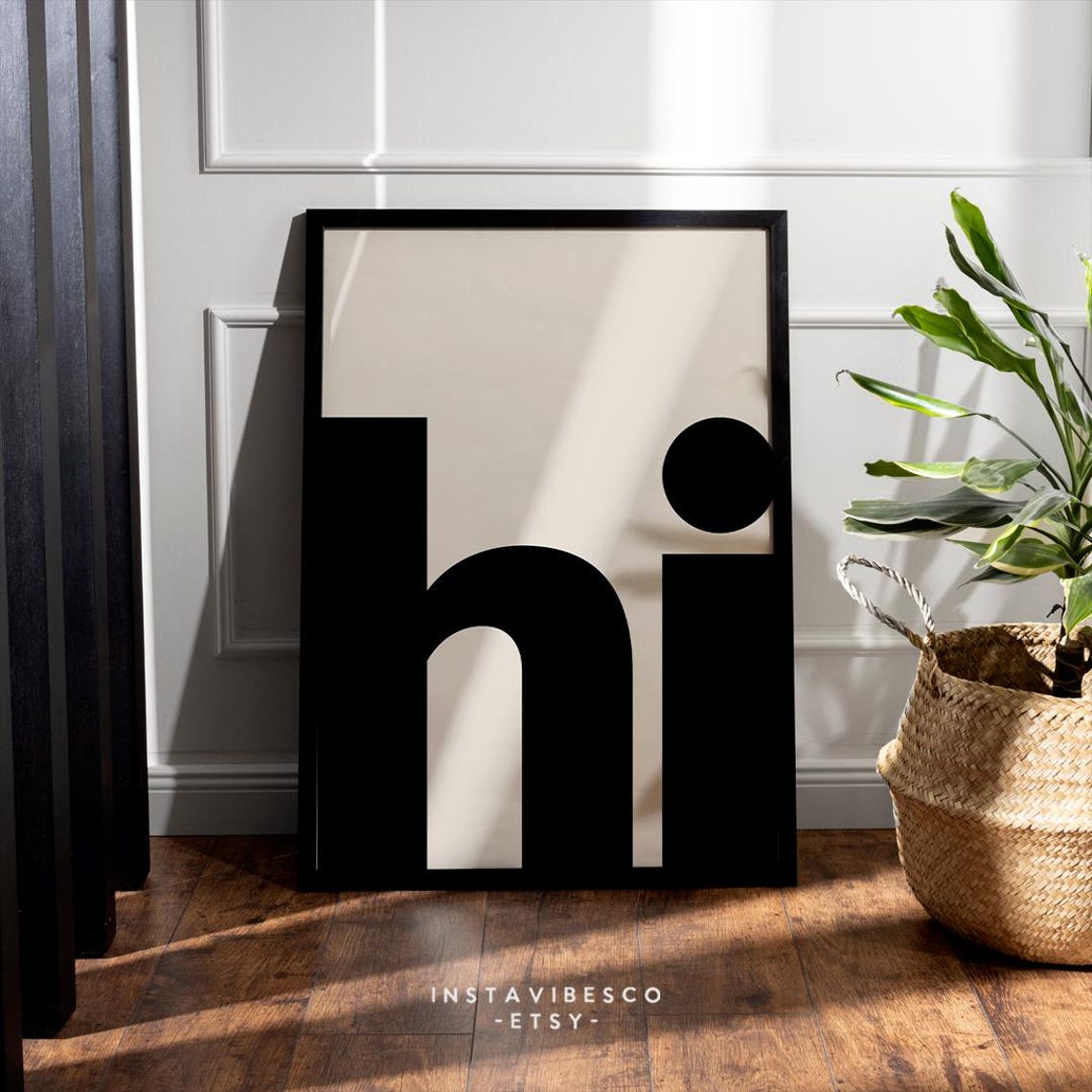 Hi Greeting Minimalist Giant Lowercase Typography Beige Poster - Image 3