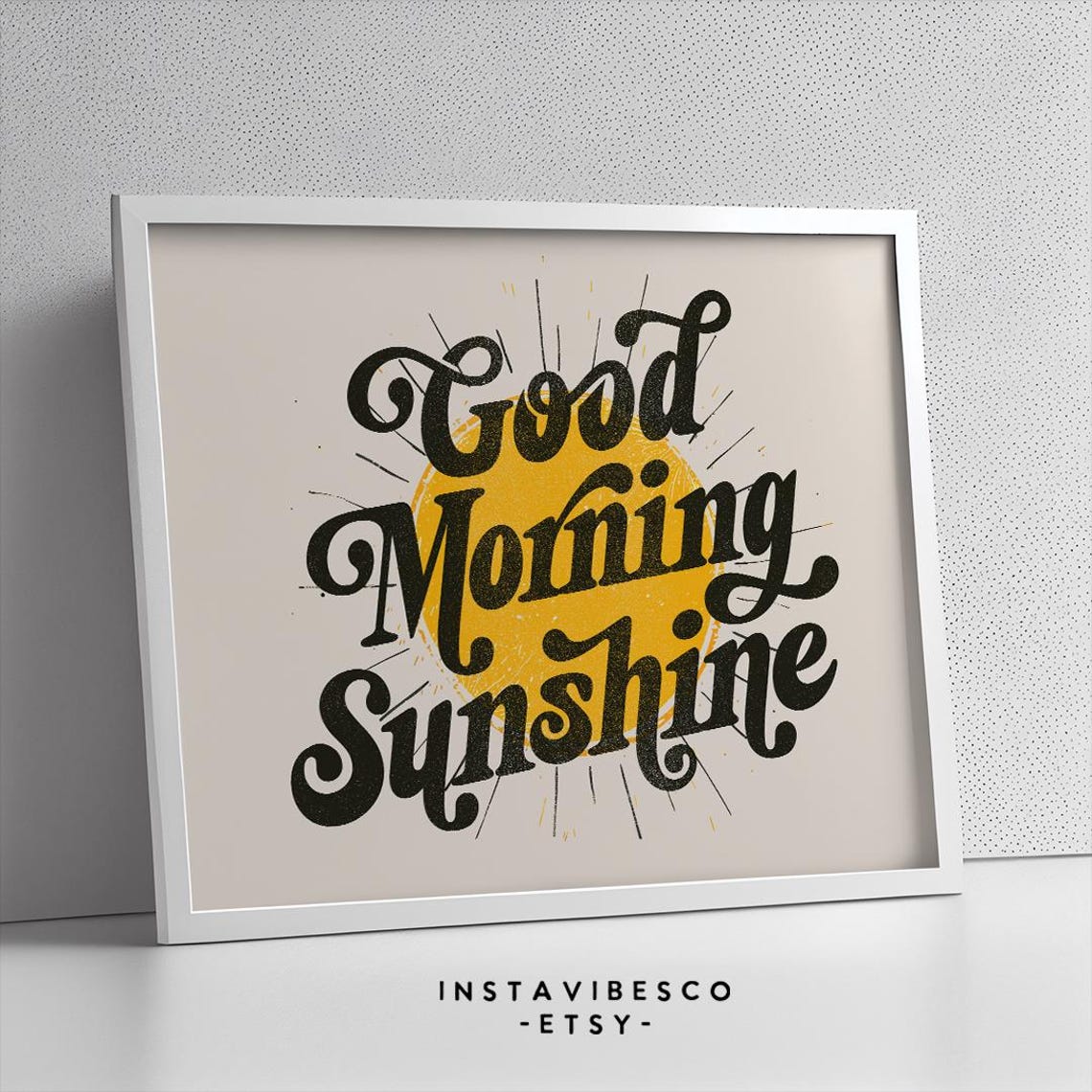Good Morning Sunshine Retro Script Yellow Sun Vintage Quote Poster - Image 2