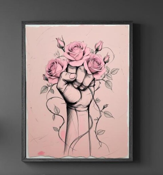 Nevertheless She Persisted Pink Floral Feminist Quote Wall Poster