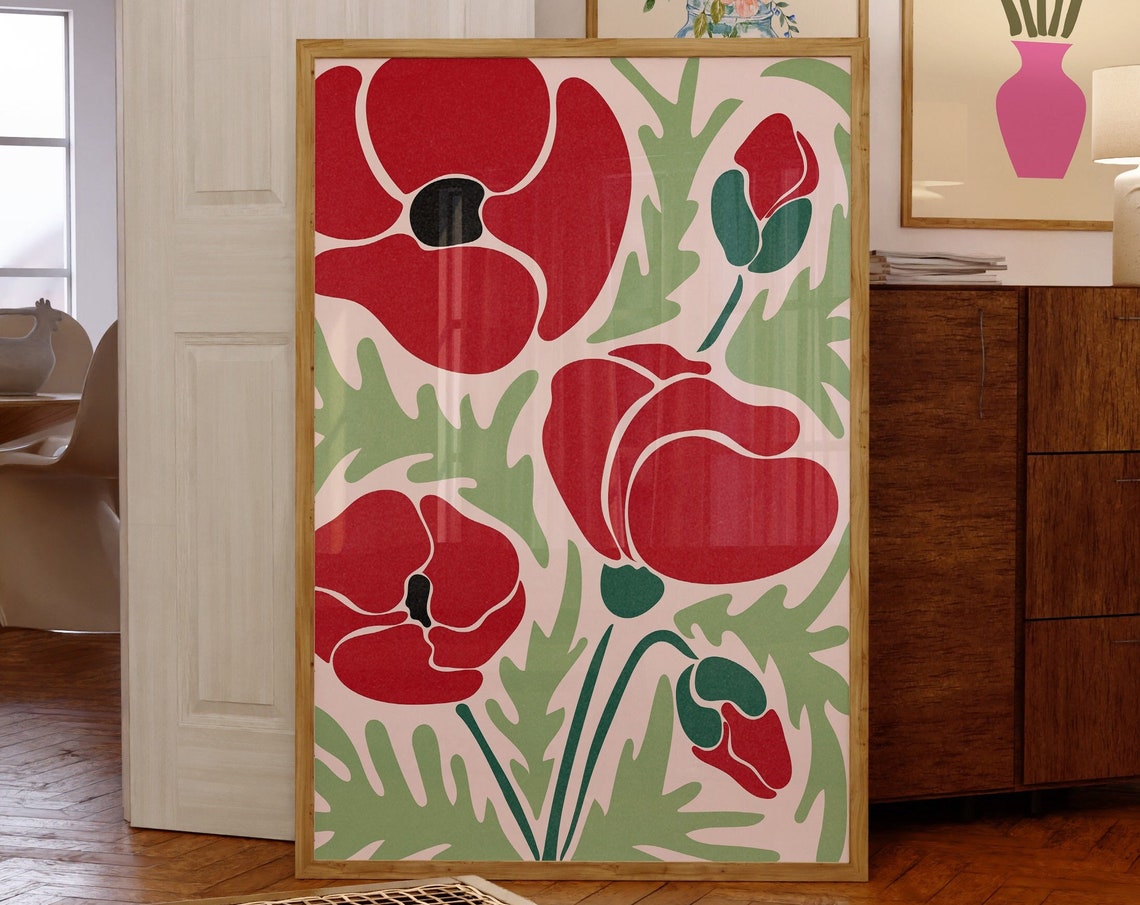 Red Poppy Bloom Abstract Floral Botanical Modern Art Wall Poster