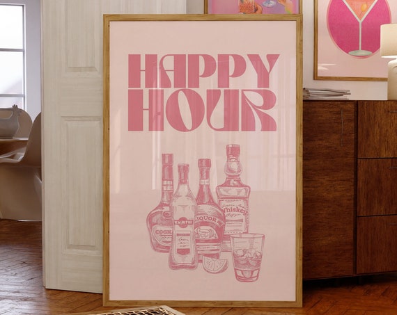 Kitchen Wall Artalcohol Printbar Cart Wall Artcocktail Posteraesthetic Girly Bar Cart Artpreppy Pink Postersbar Wall Prints