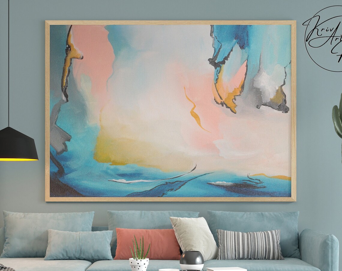 Blue And Pink Abstract Painting, Oversized Art Print