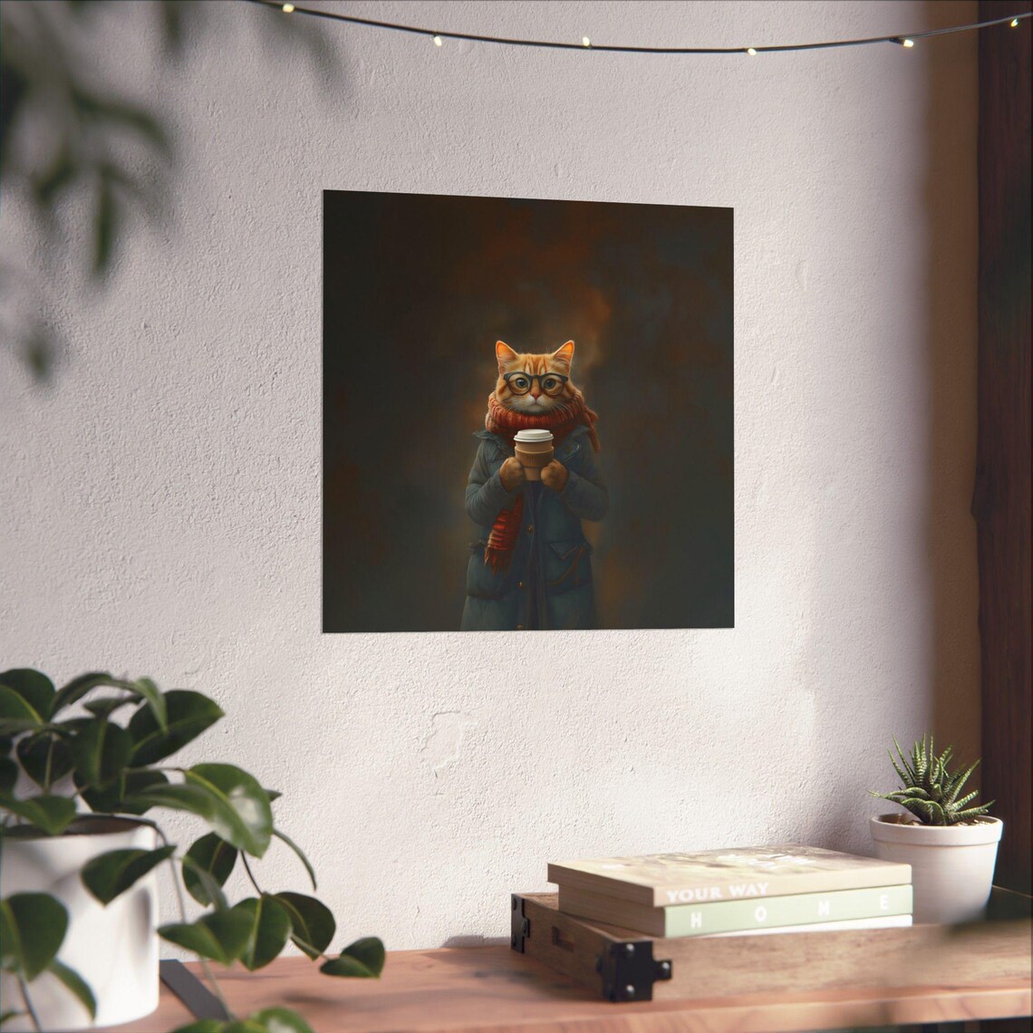 Cute Orange Cat Round Glasses Coffee Cup Cozy Autumn Animal Portrait Poster - Image 3