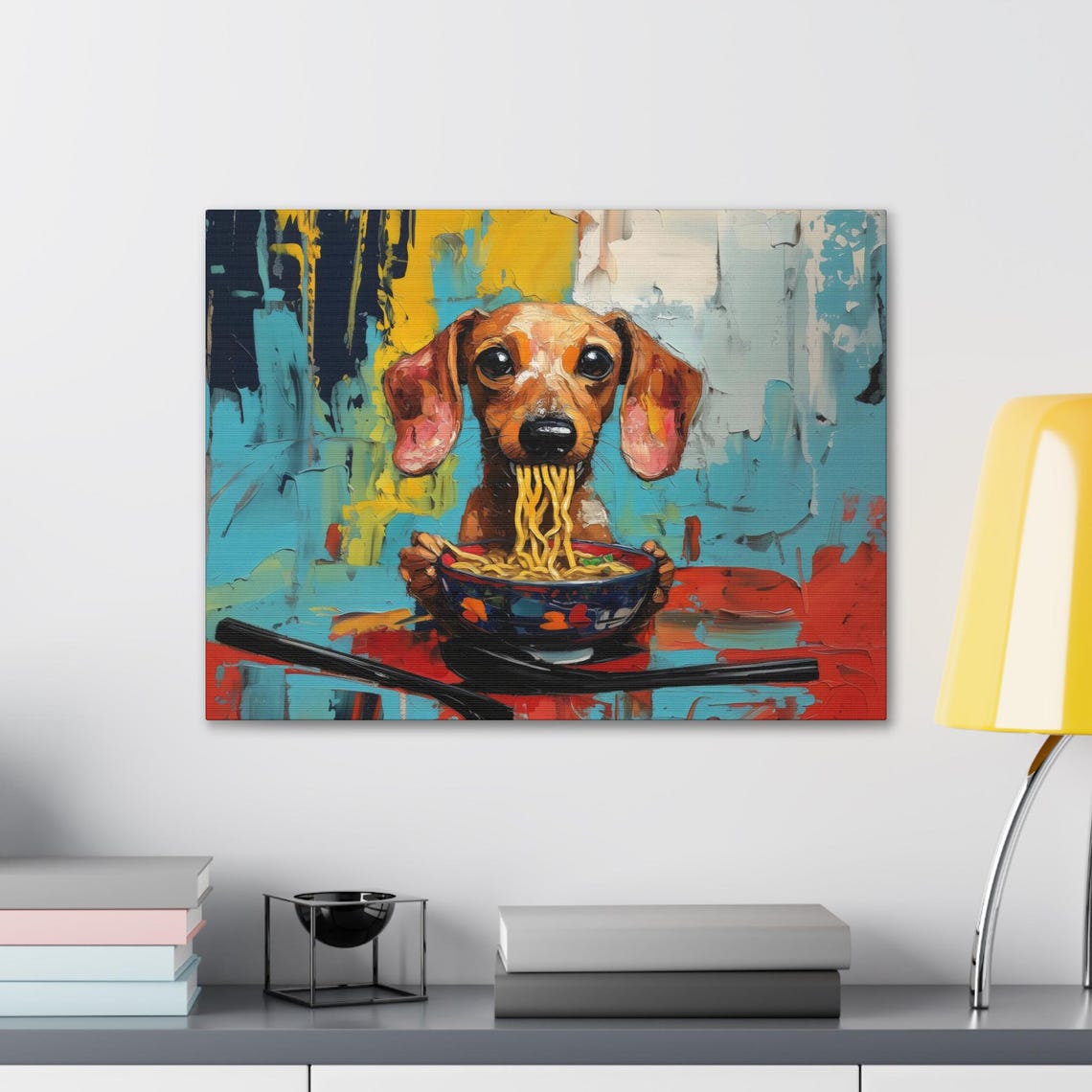 Maximalist Eclectic Dachshund Ramen Print Bold Altered Animal Portrait Fantasy Fun Colorful Renaissance Rustic Art - Image 2