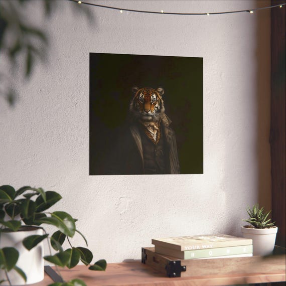 Maximalist Eclectic Victorian Tiger Poster Print Bold Altered Animal Portrait Fantasy Fun Colorful Renaissance Rustic Art