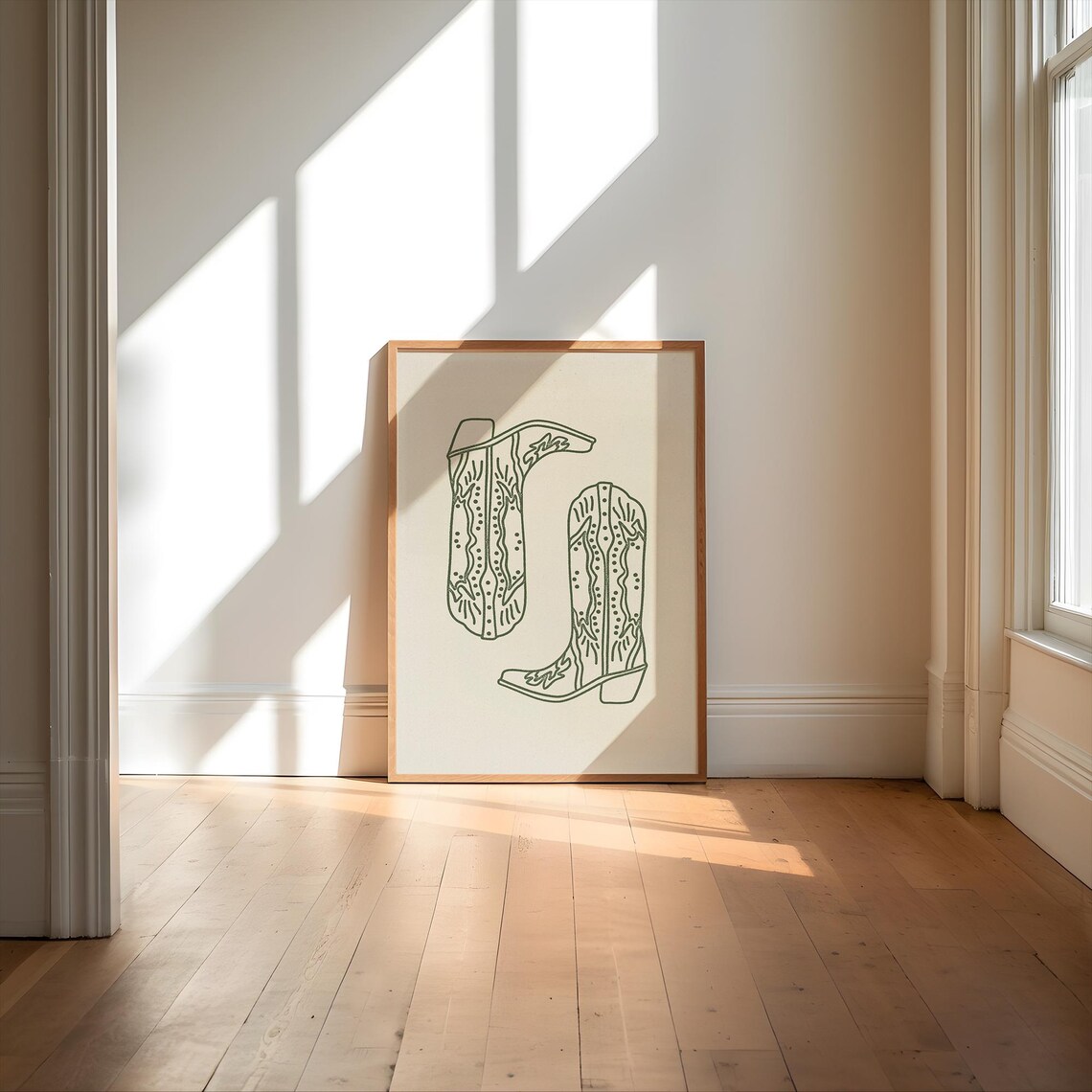 Olive Cowboy Boots, Minimalist Western Art Print - Image 2