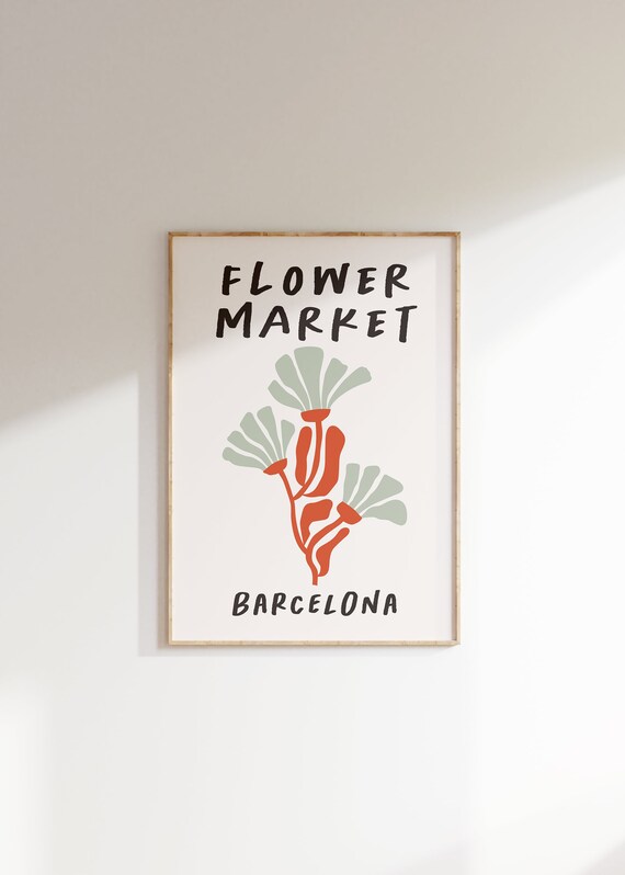 Barcelona Flower Market Sage Green Burnt Orange Floral Poster