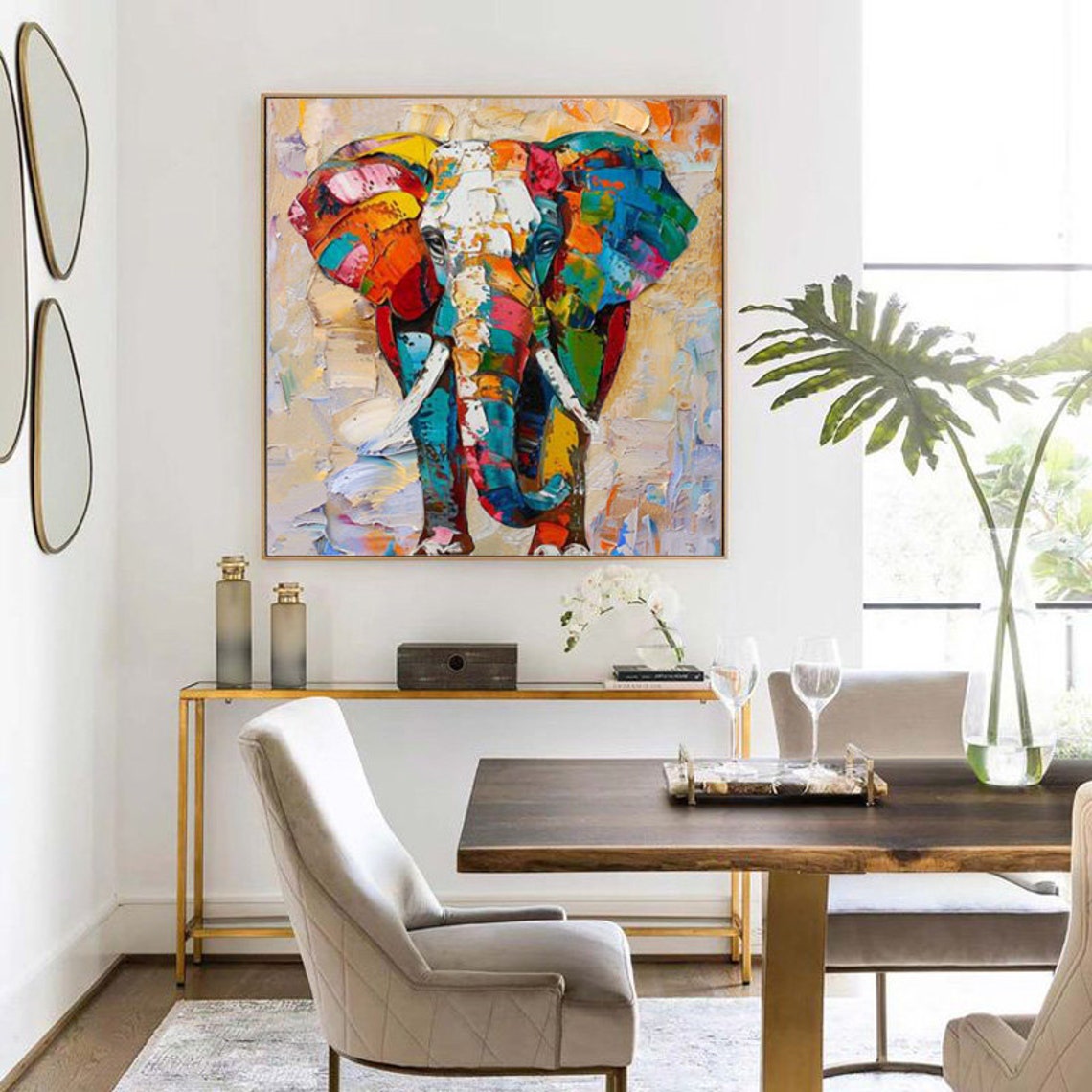 Colorful Elephant Rainbow Mosaic Palette Knife Painting Poster - Image 5