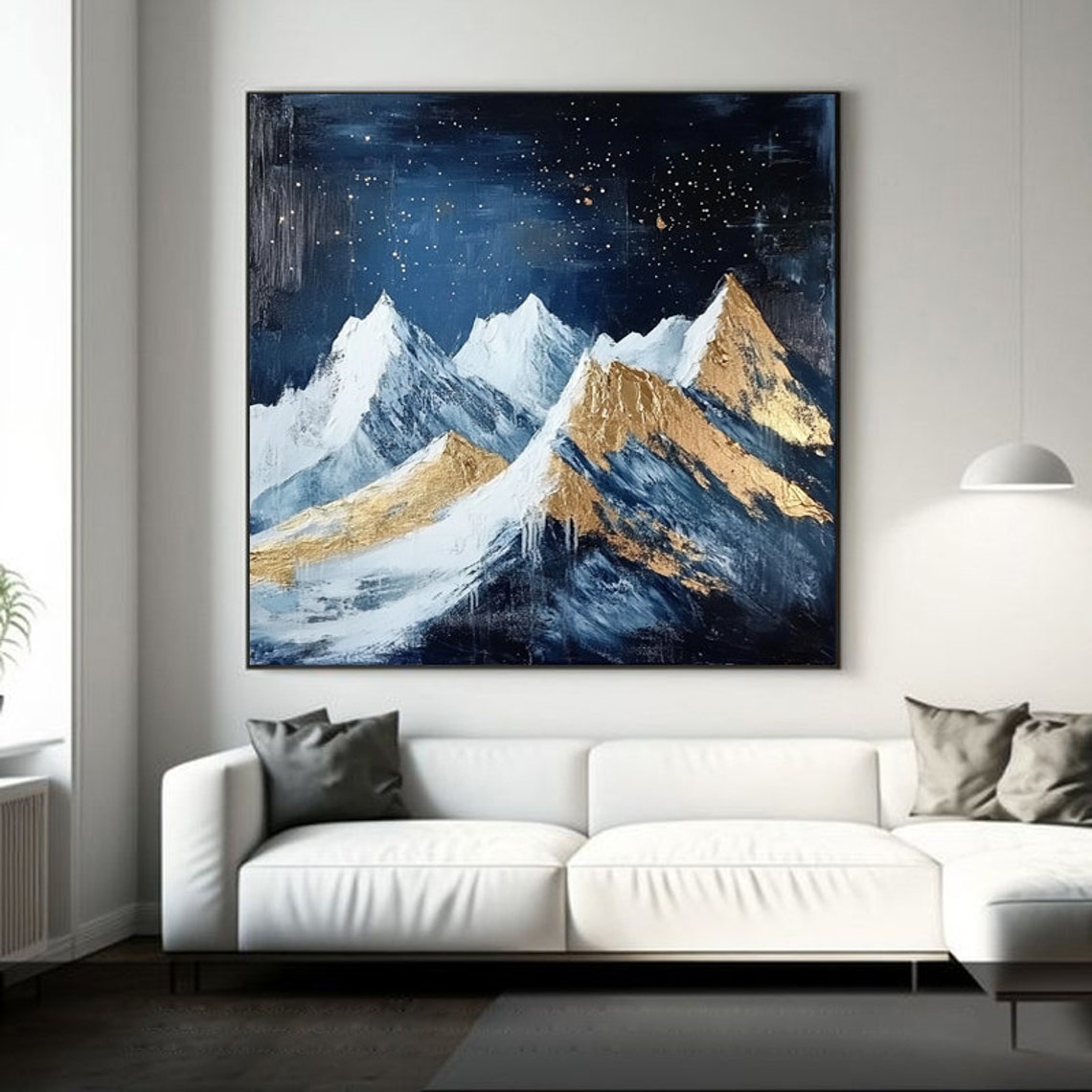 Starry Indigo Night Over Snow Peaks With Gold Touched Ridges Poster - Image 4