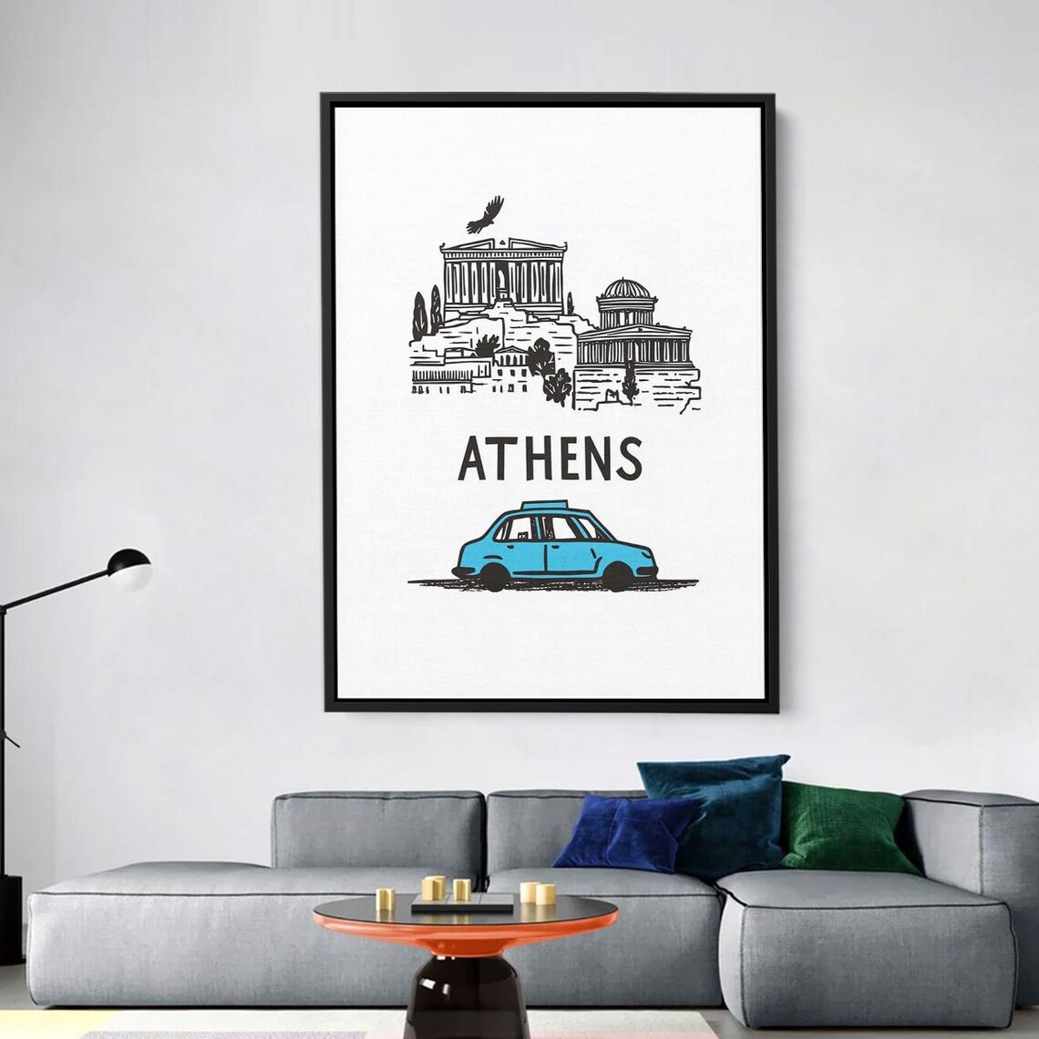 Athens Greece Wall Art Minimalist Taxi And Parthenon Illustration Travel Poster Print Greek Architecture City Decor For Living Room