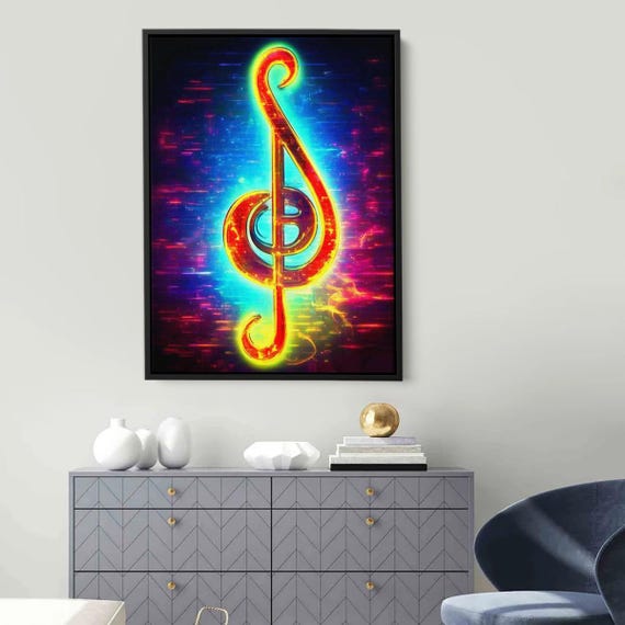 Ready To Hang Framed Wall Decor Abstract Music Canvas Lover Gift Note Art Colorful