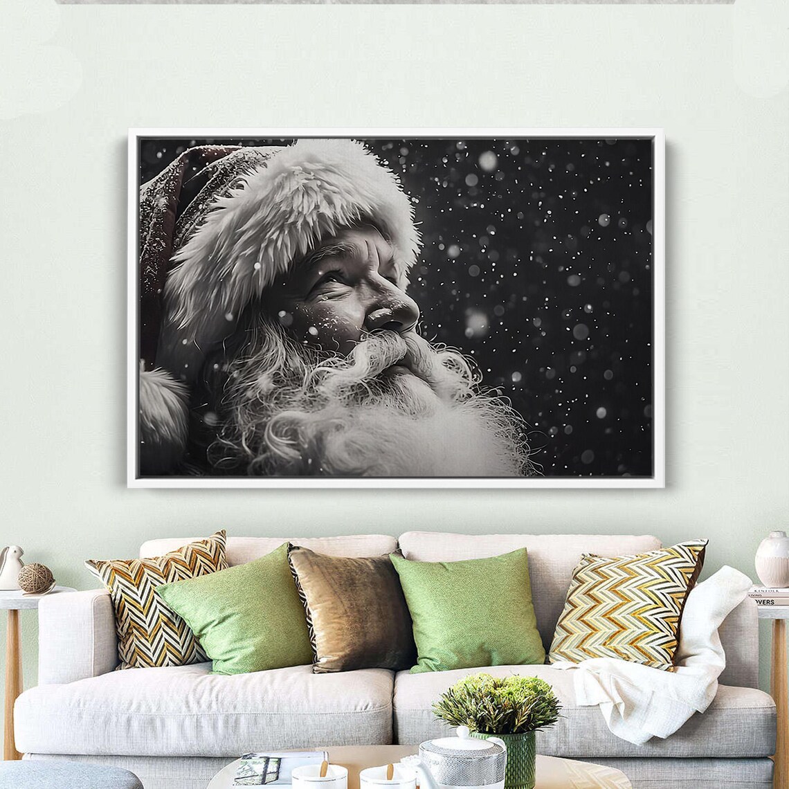 Black And White Santa Claus Snow Moody Winter Portrait Poster