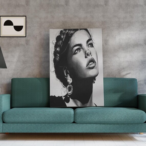 Black And White Woman Portrait Canvas Elegant Female Wall Art Monochrome Modern Decor Bold Beauty Illustration Stylish Room Artwork