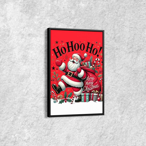 Ho Hoo Ho Vintage Santa Claus Red Holiday Illustration Poster