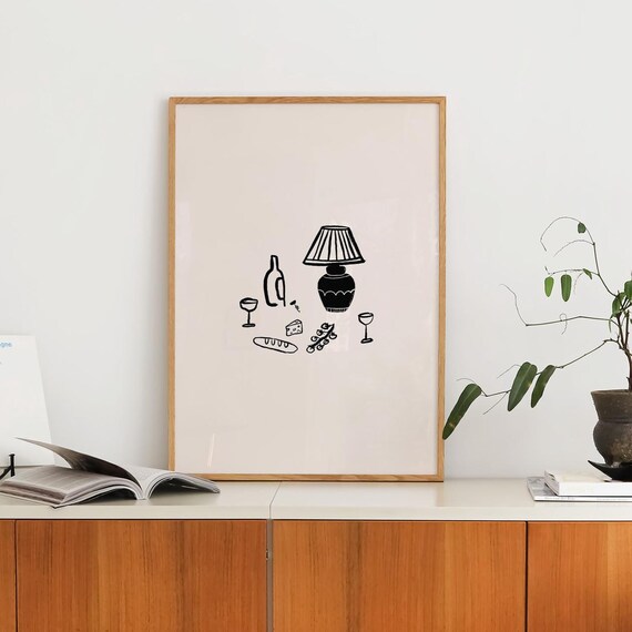 Minimalist Dinner Table Line Drawing Kitchen Decor Art Poster