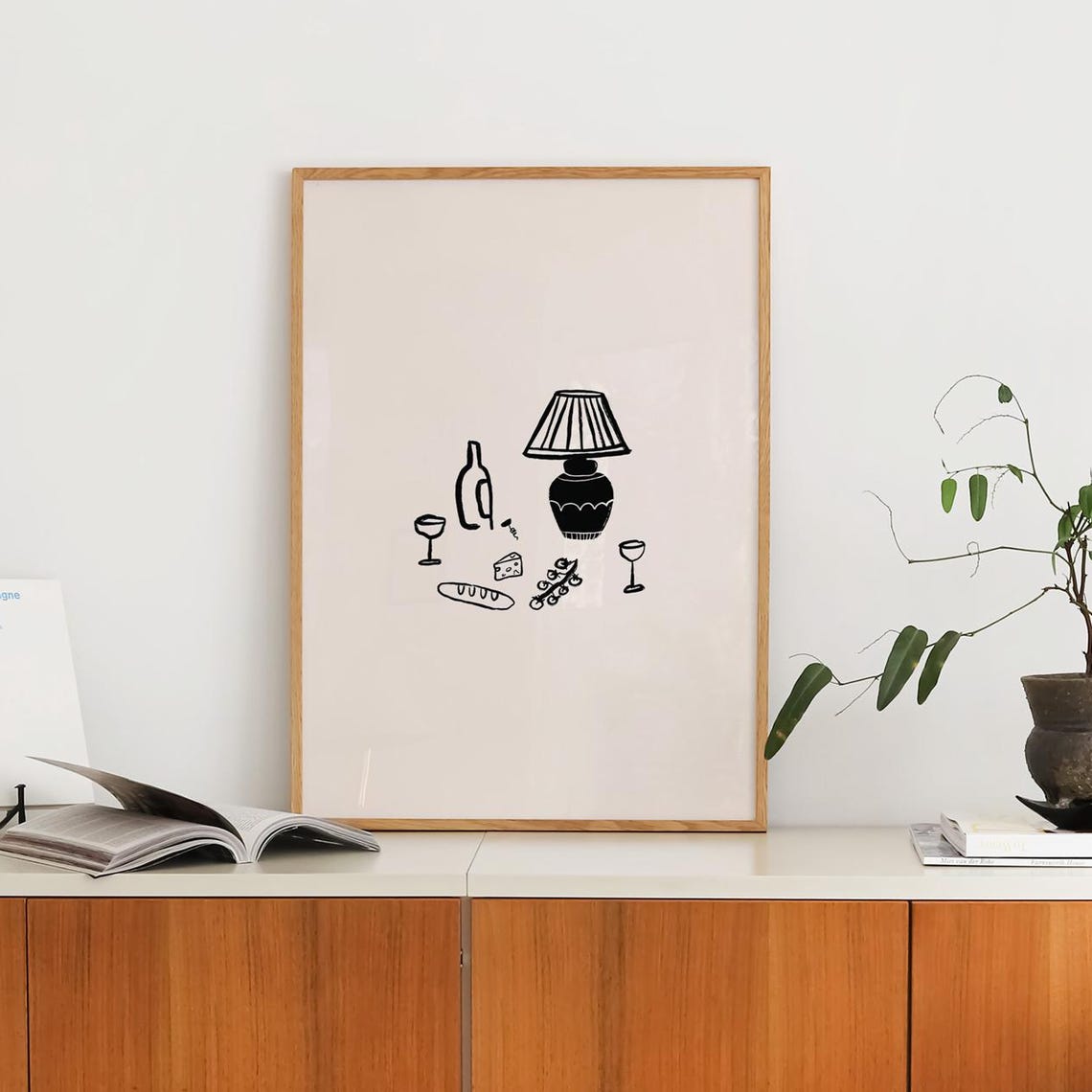 Minimalist Dinner Table Line Drawing Kitchen Decor Art Poster